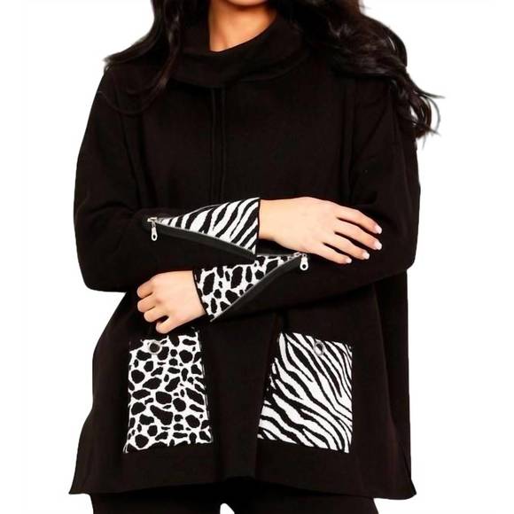 NEW ANGEL APPAREL animal print pocket poncho in black/white - Picture 1 of 1